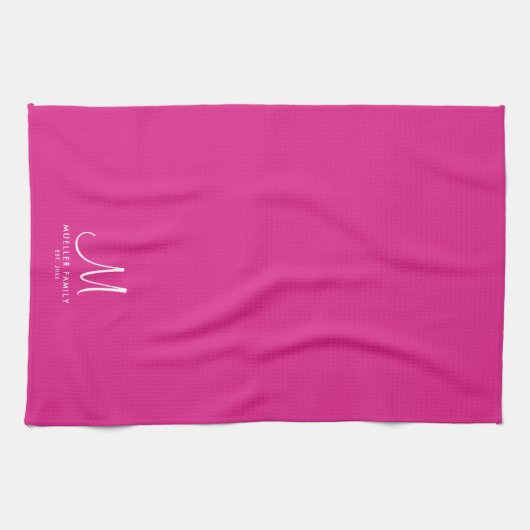 Monogram Sjabloon familienaam Modern Elegant Theedoek (Horizontaal)