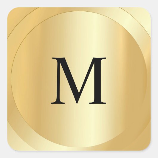 Monogram Sjabloon Faux Gold Custom Modern Vierkante Sticker (Voorkant)