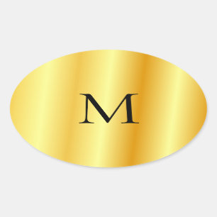 Monogram Sjabloon Faux Gold Modern Elegant Ovale Sticker