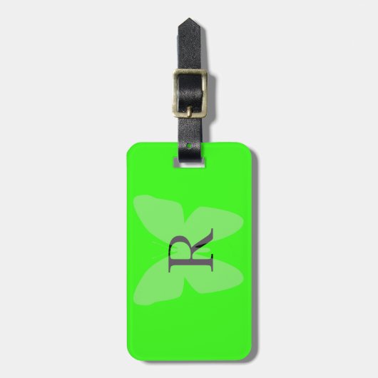 Monogram Sjabloon Kute Initialen Green Butterfly Bagagelabel (Voorkant verticaal)