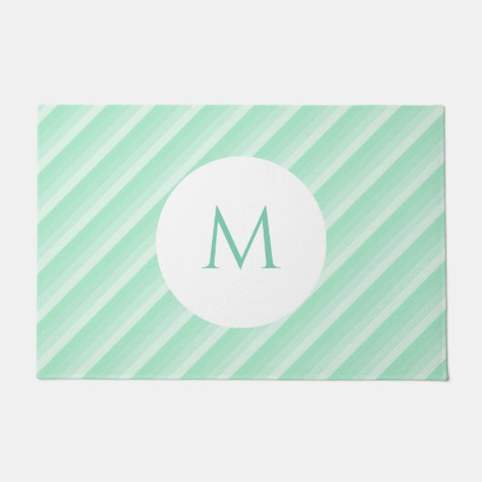 Monogram Sjabloon Mint Green Stripes Trendy Modern Deurmat (Voorkant)