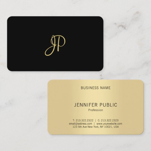 Monogram Sjabloon moderne elegante zwarte en goudk Visitekaartje (Voorkant / Achterkant)