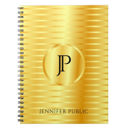 Monogram Sjabloon Nep Gouden Metalen Uiterlijk Notitieboek (Voorkant)