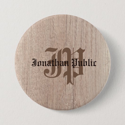 Monogram Sjabloon Plank board Hood Kijk Oude Manus Ronde Button 7,6 Cm (Voorkant)