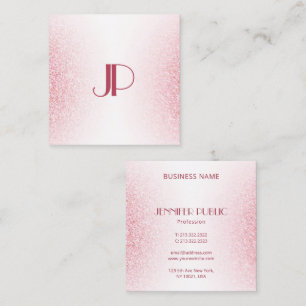 Monogram Sjabloon Roze Rose Gold Glitter Modern Vierkante Visitekaartje