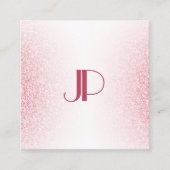 Monogram Sjabloon Roze Rose Gold Glitter Modern Vierkante Visitekaartje (Voorkant)