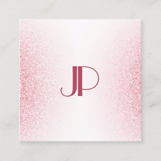 Monogram Sjabloon Roze Rose Gold Glitter Modern Vierkante Visitekaartje (Voorkant)