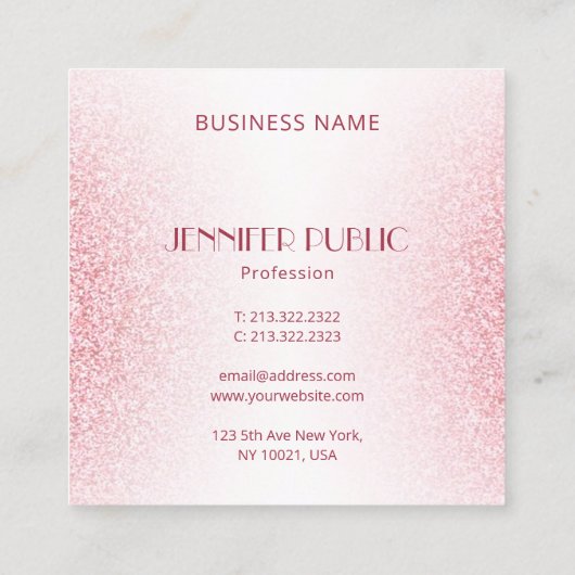 Monogram Sjabloon Roze Rose Gold Glitter Modern Vierkante Visitekaartje (Achterkant)