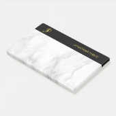 Monogram Sjabloon White Marble Black Gold Elegant Post-it® Notes (Schuin)