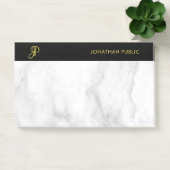 Monogram Sjabloon White Marble Black Gold Elegant Post-it® Notes (Kantoor)