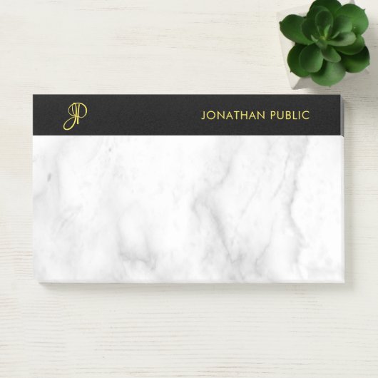 Monogram Sjabloon White Marble Black Gold Elegant Post-it® Notes (Kantoor)