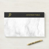 Monogram Sjabloon White Marble Black Gold Elegant Post-it® Notes (Op bureau)
