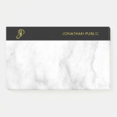 Monogram Sjabloon White Marble Black Gold Elegant Post-it® Notes (Voorkant)
