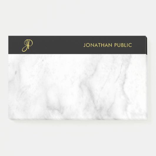 Monogram Sjabloon White Marble Black Gold Elegant Post-it® Notes (Voorkant)