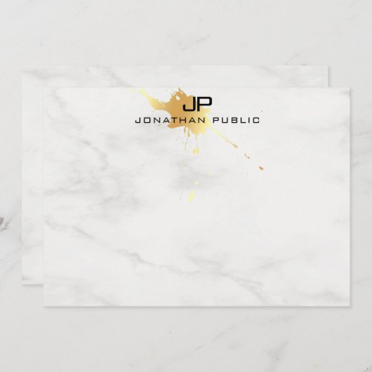 Monogram Sjabloon Wit Marmer Elegant Goud (Voorkant / Achterkant)