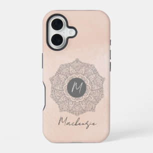 Monogram Sjabloonnaam Modern Mandala Blush Roze iPhone 16 Hoesje