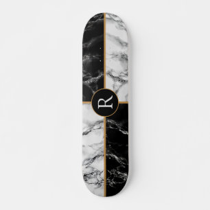 Monogram Skateboard Black en White Check Marble