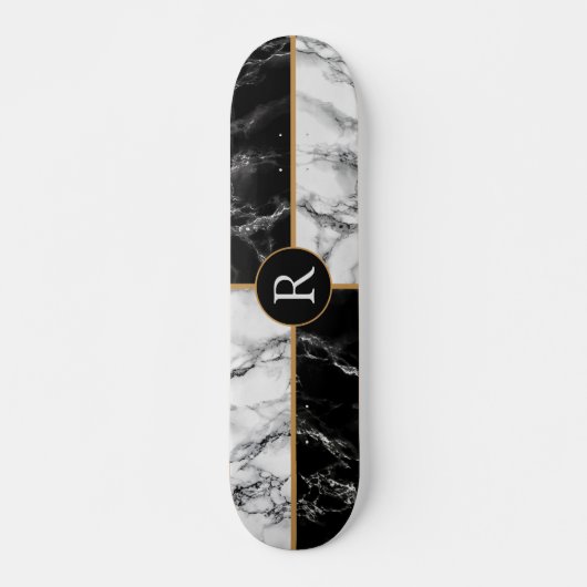 Monogram Skateboard Black en White Check Marble (Voorkant)