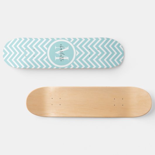 Monogram Skateboard | Pastel Blue Green Chevron (Horizontaal)