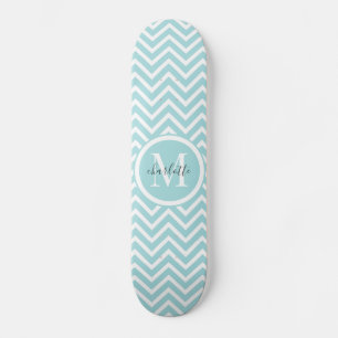 Monogram Skateboard   Pastel Blue Green Chevron
