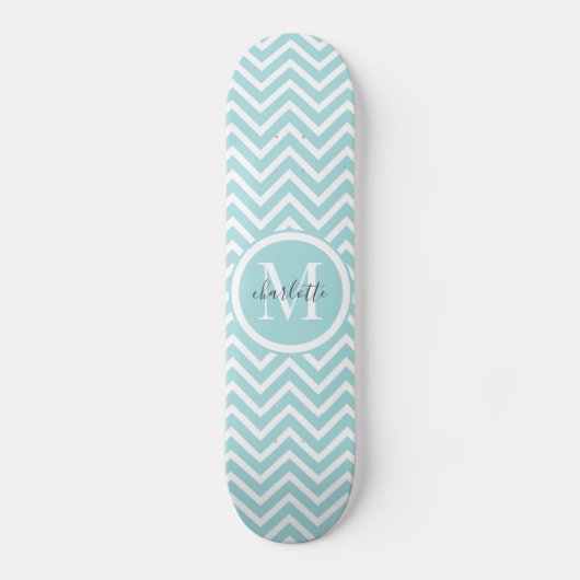 Monogram Skateboard | Pastel Blue Green Chevron (Voorkant)