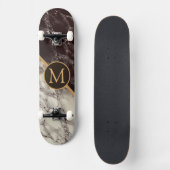 Monogram Skateboard - Zwarte Witte Marmer Steen (Voorkant)