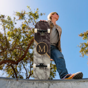 Monogram Skateboard - Zwarte Witte Marmer Steen