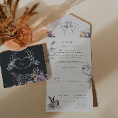 Monogram | Skelet Floral Halloween Wedding All In One Uitnodiging