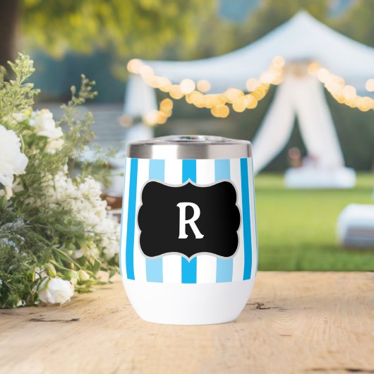 Monogram Sky Blue and White Cabana Stripes (Bruiloft (Gedraaid)  )