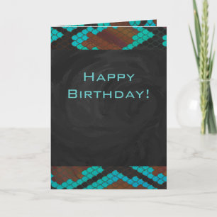 Monogram slang bruin en turquoise print kaart