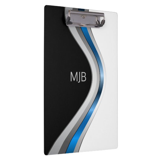 Monogram Slanke Curven Modern Metallic Patroon Klembord (Rechts)