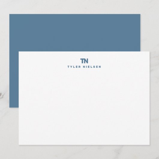 Monogram Slate Blauwe Typografie Notitiekaartje (Voorkant / Achterkant)