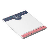 Monogram Slate Blue en Coral Polka Dots Notitieblok (Schuin)