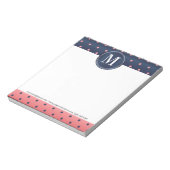 Monogram Slate Blue en Coral Polka Dots Notitieblok (Linkerzijde)