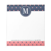 Monogram Slate Blue en Coral Polka Dots Notitieblok (Voorkant)