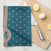 Monogram Slate Blue en Tan Polka Dot Theedoek (Quarter Fold)