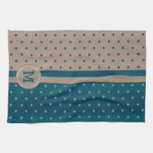 Monogram Slate Blue en Tan Polka Dot Theedoek (Horizontaal)