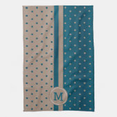Monogram Slate Blue en Tan Polka Dot Theedoek (Verticaal)