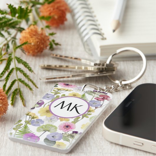Monogram sleutelhanger met pastel wilde bloemen (Voorkant Rechts)