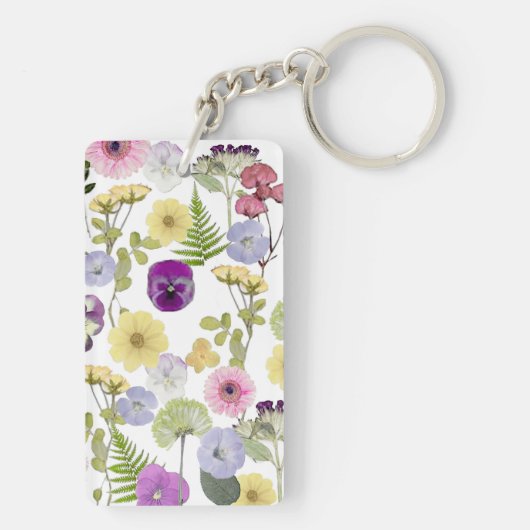 Monogram sleutelhanger met pastel wilde bloemen (achterkant)