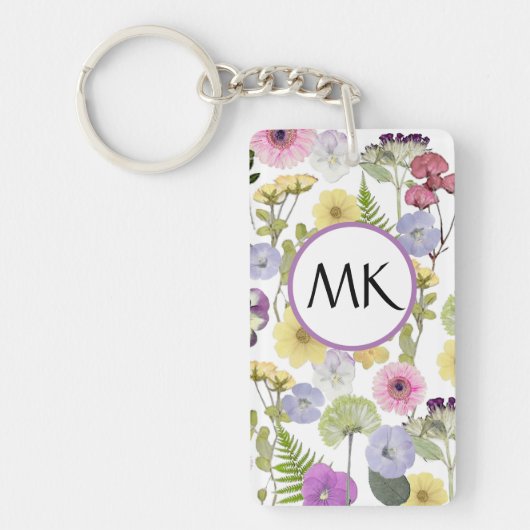 Monogram sleutelhanger met pastel wilde bloemen (Voorkant)