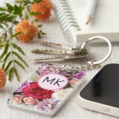 Monogram sleutelhanger met roze en rode bloemen (Voorkant Rechts)