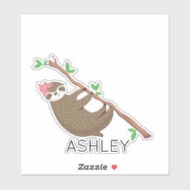 Monogram Sloth meisje gepersonaliseerd Sticker