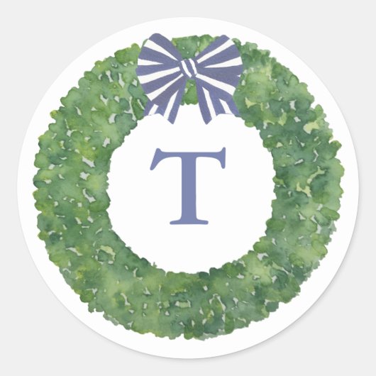 Monogram Sluitzegel met Strik Krans Ronde Sticker (Voorkant)