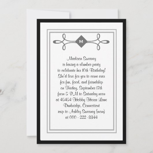 Monogram Slumber Party Art Deco Kaart (Achterkant)