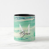 Monogram smaragdgroen en wit mok (Midden)