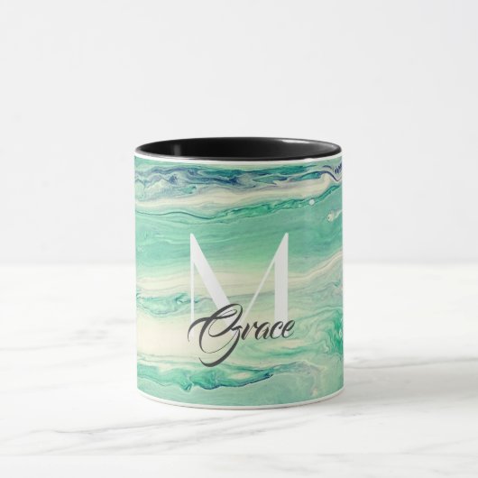 Monogram smaragdgroen en wit mok (Midden)