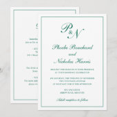 Monogram smaragdgroen formele elegante bruiloft kaart (Voorkant / Achterkant)