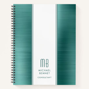 Monogram Smaragdgroen Geborsteld Metallic Zakelijk Notitieboek