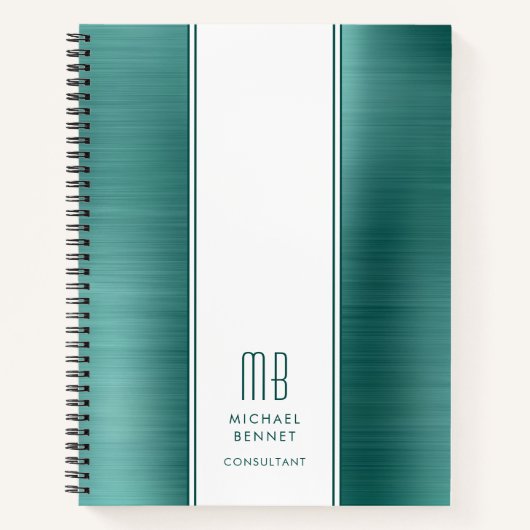 Monogram Smaragdgroen Geborsteld Metallic Zakelijk Notitieboek (Voorkant)